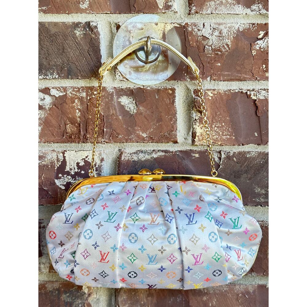 Louis Vuitton Aumoniere Satin Evening Bag Monogram White Multicolor 82723